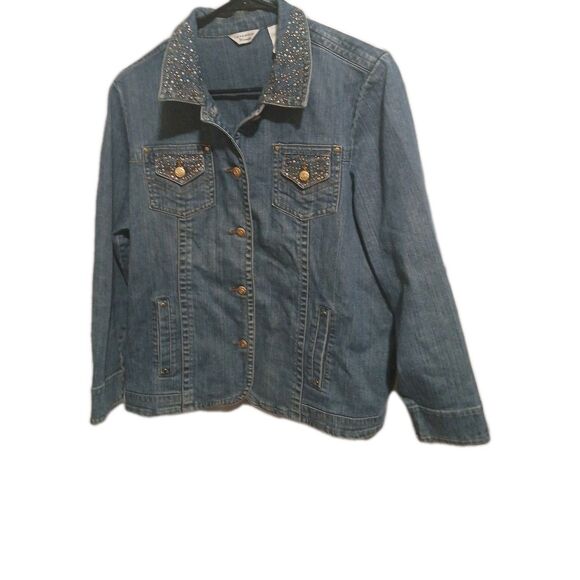Womens 1xl Laura Ashley Blue Stretch Denim Jacket Embellished Western See Pics - Picture 1 of 11
